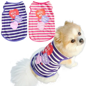 

New Arrival 2016 Pet Puppy Dog Summer T-Shirt Small Cat Clothes Stripes Heart Vest Apparel XS-L C1HS