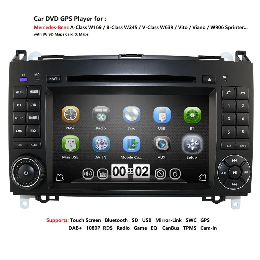 Top HIZPO Car Multimedia Player GPS 2 Din DVD Automotivo For Mercedes/Benz/Sprinter/B200/B-class/W245/B170/W169 Radio DAB+TPMS DVB-T 0