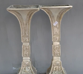 

14" China palace silver beast Animal patterns statue Zun Cup Bottle Pot Vase Jar