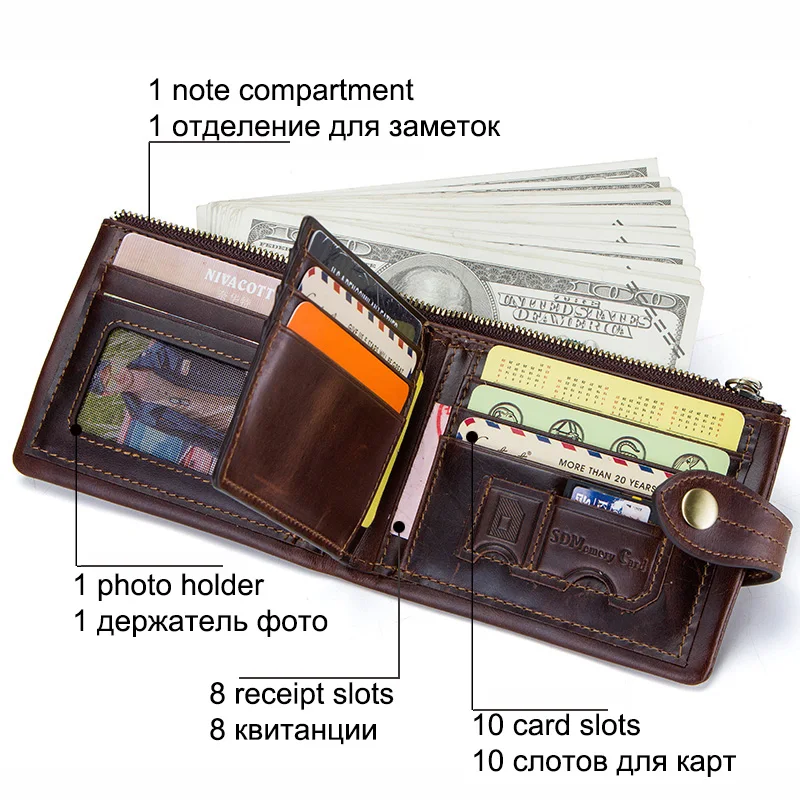 CONTACT'S Мужской кашелек из натуральной кожи с застежкой молния имеются отделения