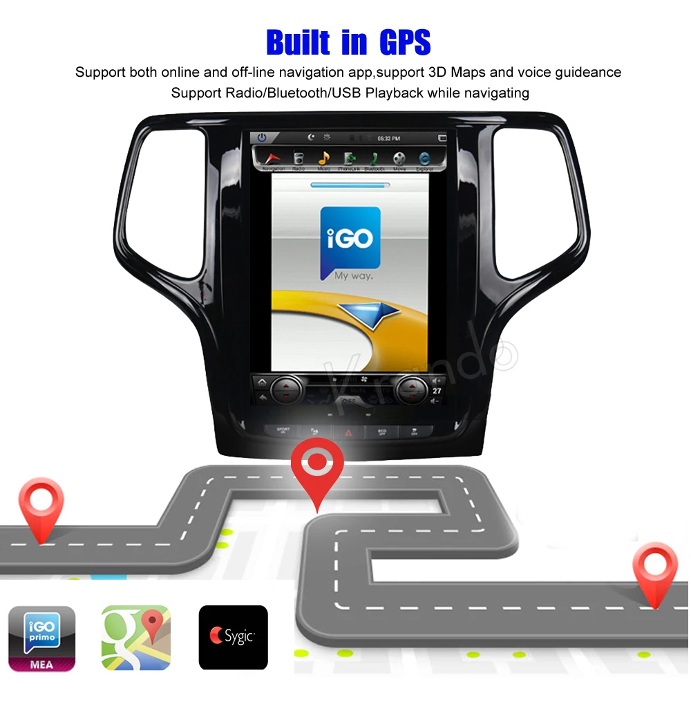 Clearance Krando Android 8.1 10.4" Vertical screen car multimedia system GPS for Jeep Grand Cherokee 2014-2016 navigation stereo radio 3