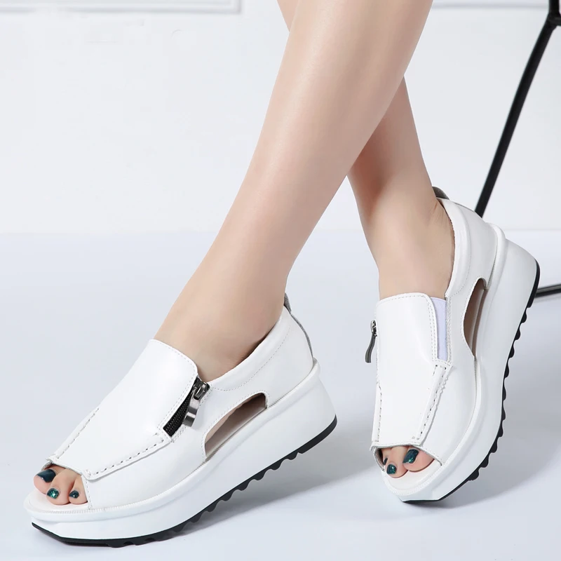 Women Sandals 2019 Summer Wedges Sandals Ladies Shoes Open Toe Zipper Heels Sandals Women White Shoes Casual Platform Sandalias