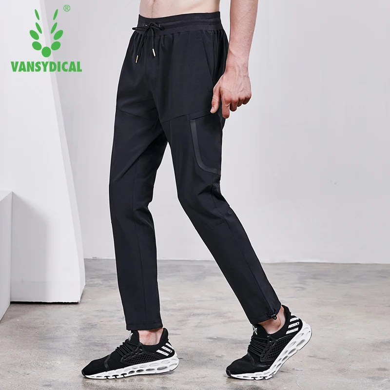 Vansydical Autumn Men's Sports Running Pants Zipper Pocket