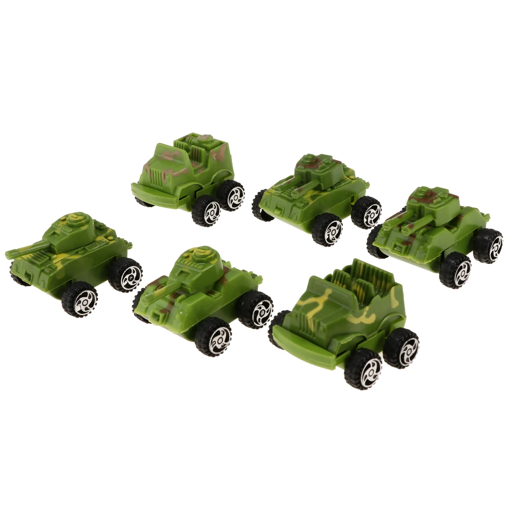 6pcs Pull Back Plastic Army Tank Model Vehicle Car Toys Soldiers Playset Accs Kids Hobbies Xmas Gifts