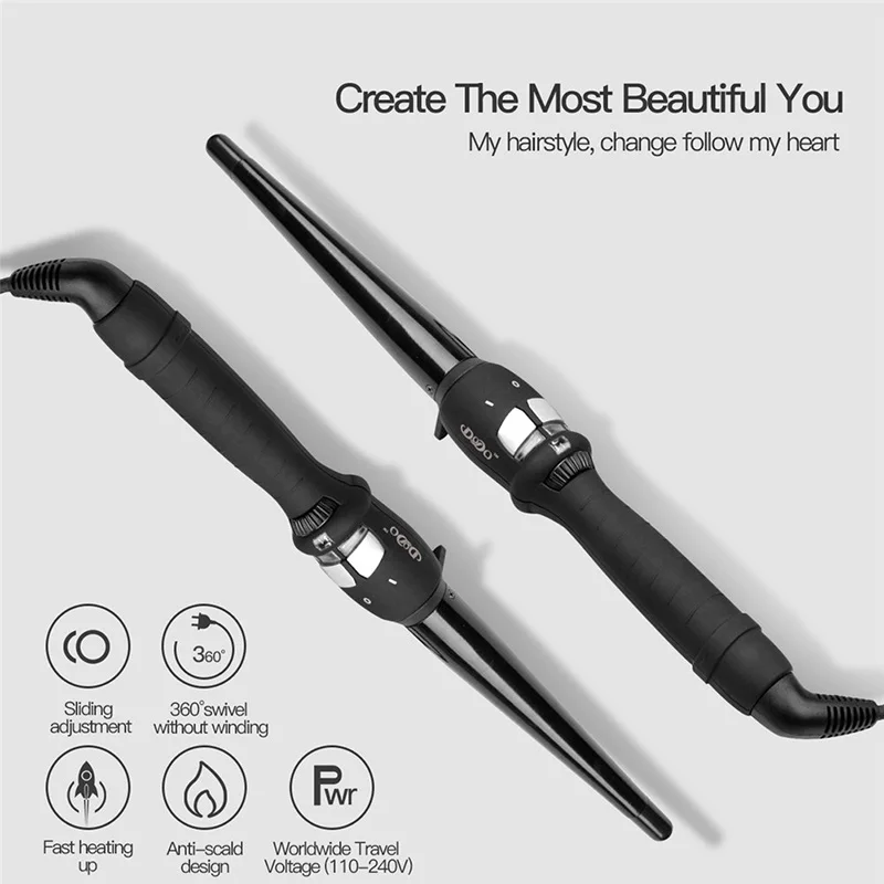 

110-240V CkeyiN 14-25mm Nano Curling iron Single Tube Curlers Ceramic Hair Curler Cone Roller Temperature Adjustment Led Display