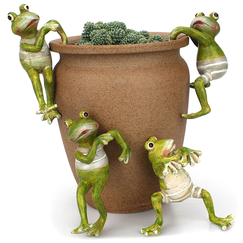 

TOP!-4Pcs/Set Cartoon Cute Hanging Climbing Frog Potted Ornaments Pastoral Frog Figurine For Home Table Garden Decoration Kids