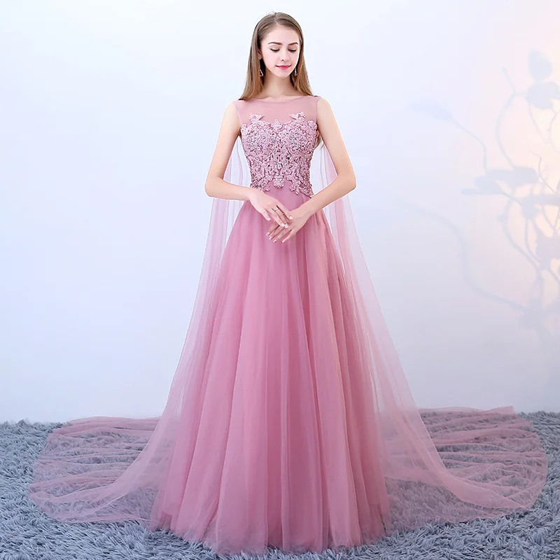 Dark pink prom dress mantle lace ...