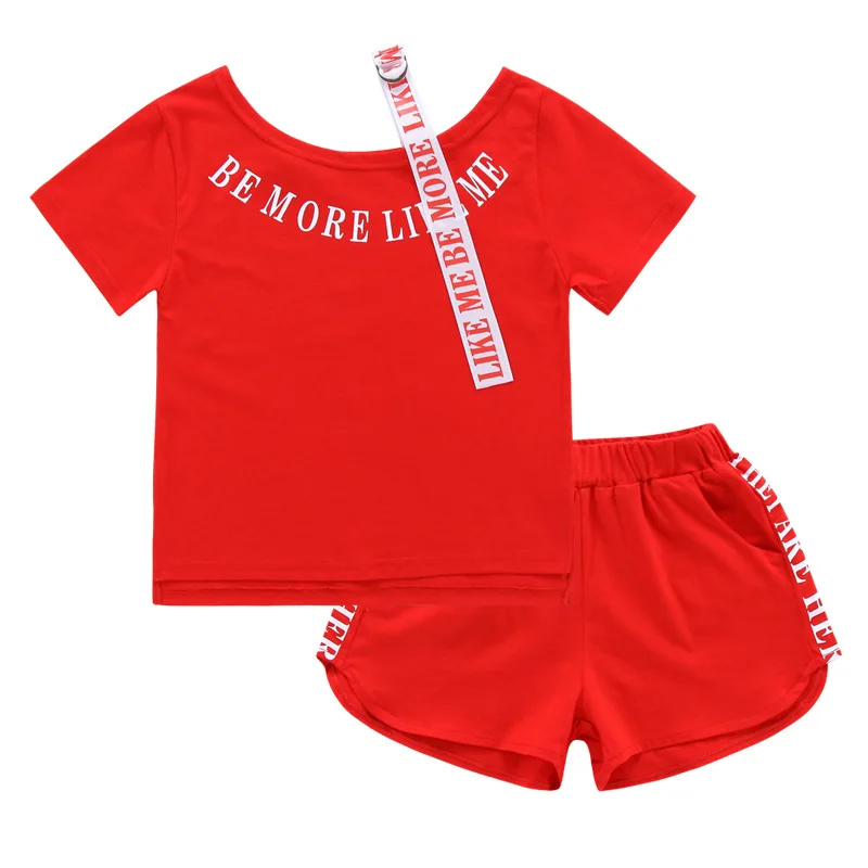 

Girls short sleeve T-shirt casual short pants two sets of summer cotton Korean version of summer girls fashionable sling set