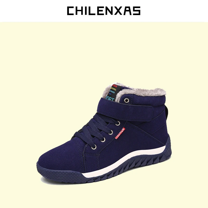 

CHILENXAS Winter Fur Flock Snow Shoes men Leather Ankle Boots Warm Sneakers tenis masculino adulto casual 2018 new lace up solid