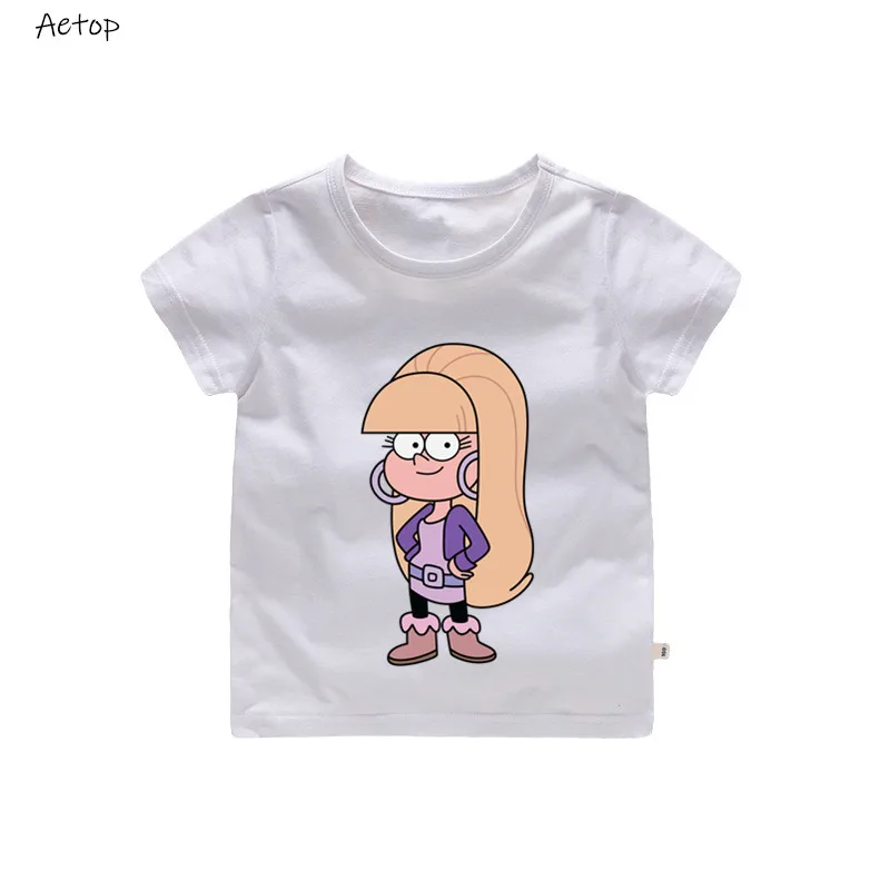 От 2 до 12 лет, новая летняя футболка с забавным рисунком из мультфильма «Гравити Фолз», Детская футболка с рисунком, милый детский свитер - Цвет: white