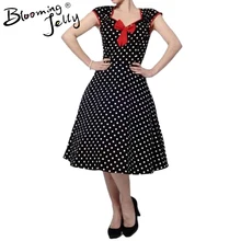 Flügelärmeln Kleid Polka Dot Print Vintage 60 S 50 S Rockabilly Cocktail Swing Retro 50ER Red Front Bogen Kleid Retro Hohe taille
