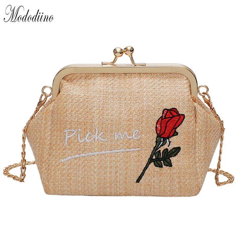 

Mododiino Female Summer Flower Chains Handbag Straw Bag Lady Fashion Shoulder Bags Summer Travel Beach Woven Rattan Bag DNV0999