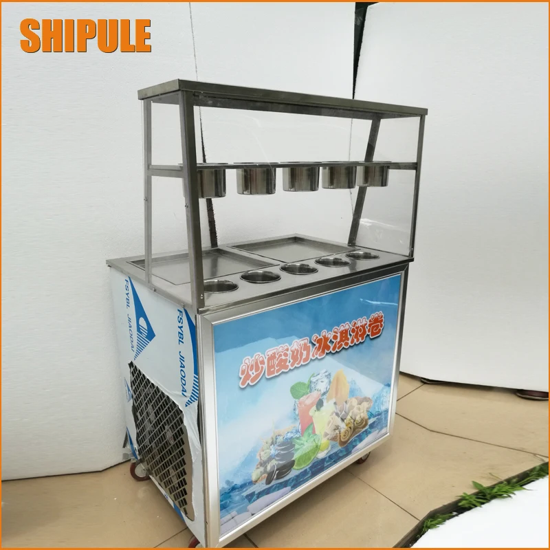 

Full Stainless steel Double Pan Fried ice cream roll machine; pan Fry flat ice cream maker yoghourt fried ice cream machine