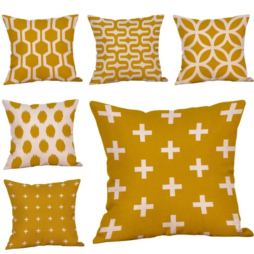 

Cotton Linen Decorative cushion covers 45x45 Pillow Case Yellow Geometric Fall Autumn Cushion Cover Decorative 2o0705