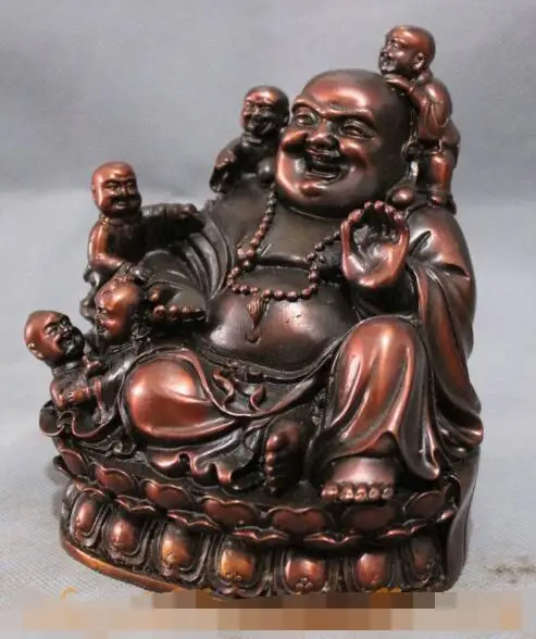 

S06100 Chinese Pure Bronze Buddhism 5 Kid Child Happy Laughing Maitreya Buddha Statue