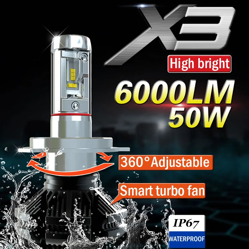Xplus X3 Высокий/Низкий Луч H4 H7/11 9005/6 HB3/4 Автомобильный светодиодный головной