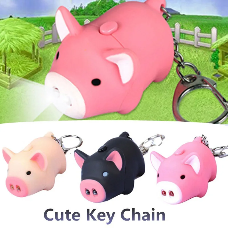 

Mini Adorable Pig Keychain LED Luminous Sound Cartoon Pig Key Ring CX17