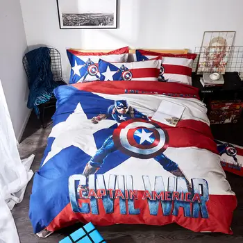 

Disney Captain America Bedding Set Twin Size Bedspread Queen Comforter Duver Covers Boys Bedroom Decor 100% Cotton 3-5 pcs Kids