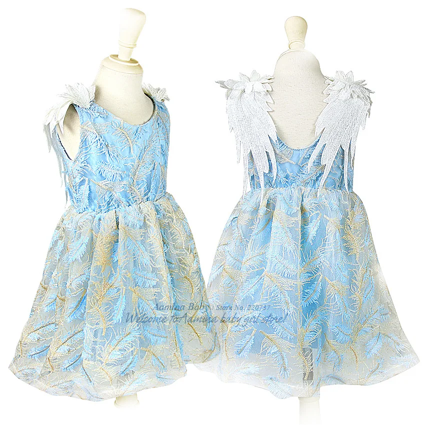 Как ангел. Платье для маленьких девочек с вышитыми объемными крыльями и перьями летние вечерние платья принцессы на свадьбу для девочек от 1 до 10 лет