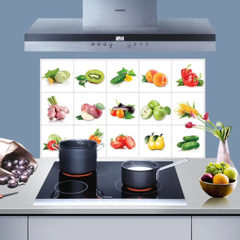 2018 New 3D DIY Vinyl Oil-proof Kitchen Wall Stickers Vegetable Fruit Poster Tile Mural Home Decoration Removable Wall Decals