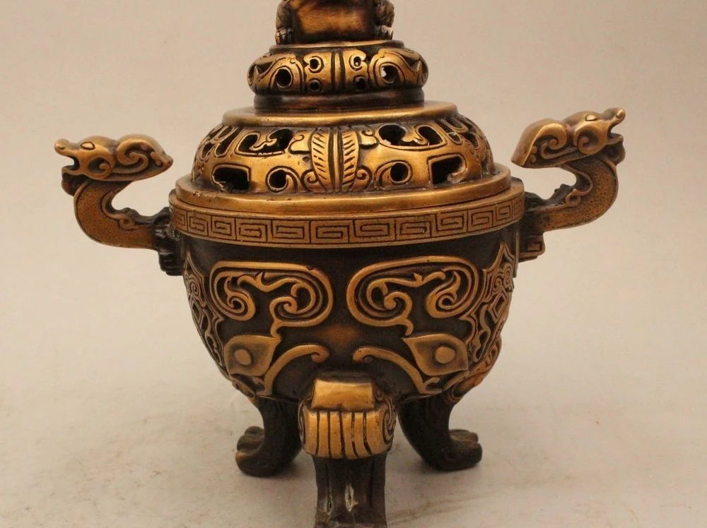 

8"Marked Chinese Dynasty Palace Bronze Dragon toad Incenser Burner Censer