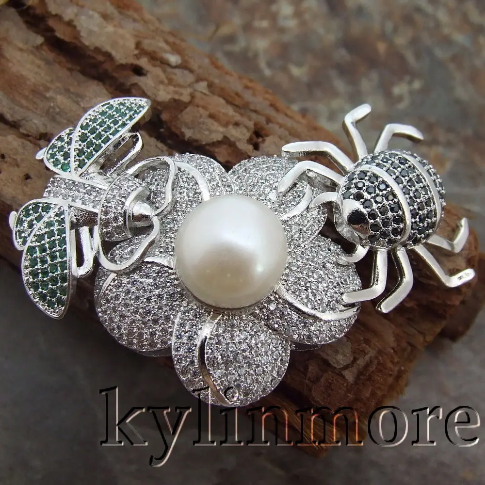 

CN005 1pc Silver 35x55mm Bee spider Flower Paved CZ Necklace Connector DIY Jewe