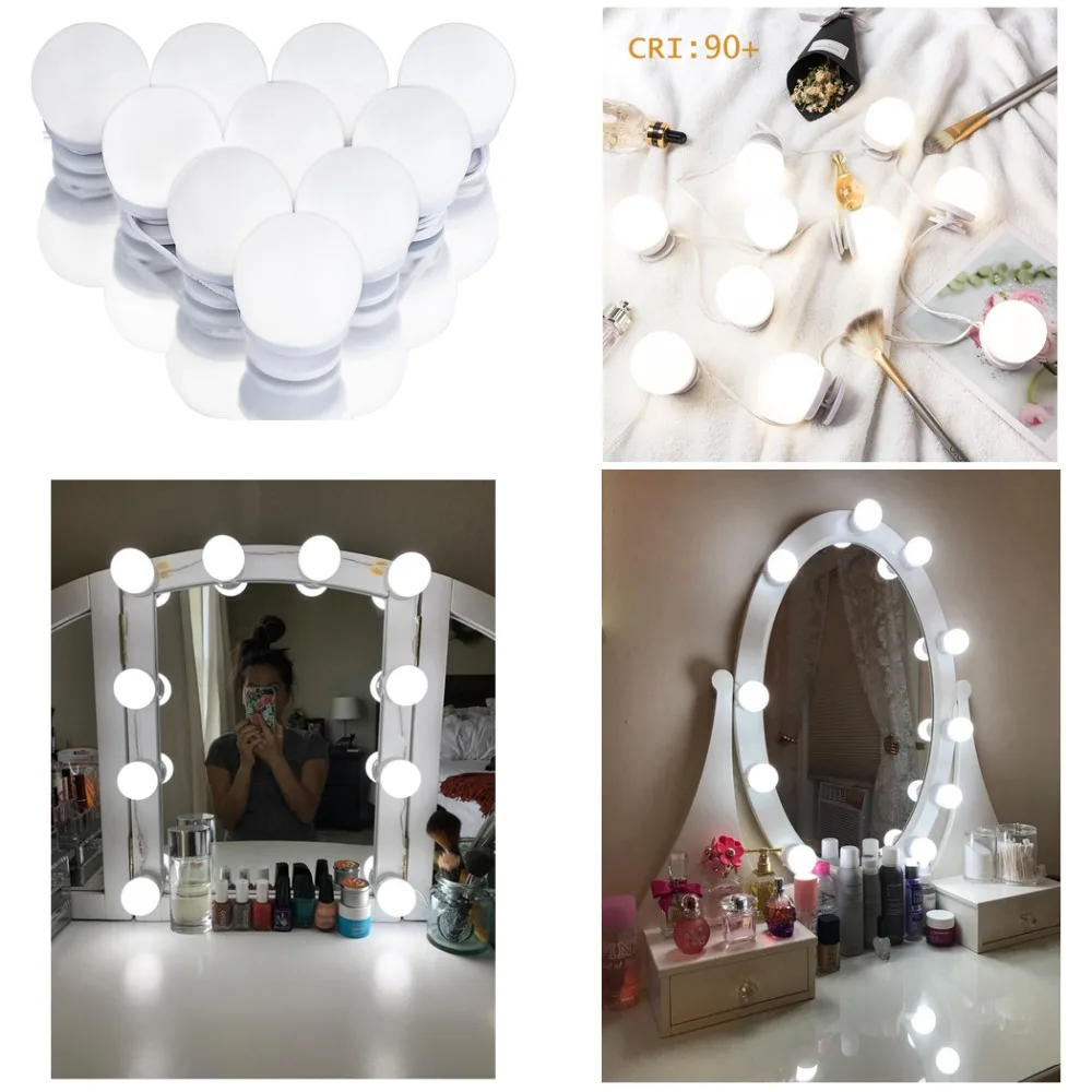 LED Makeup Cahaya 10 LED Cermin Lampu Hollywood Vanity Lampu Strip
