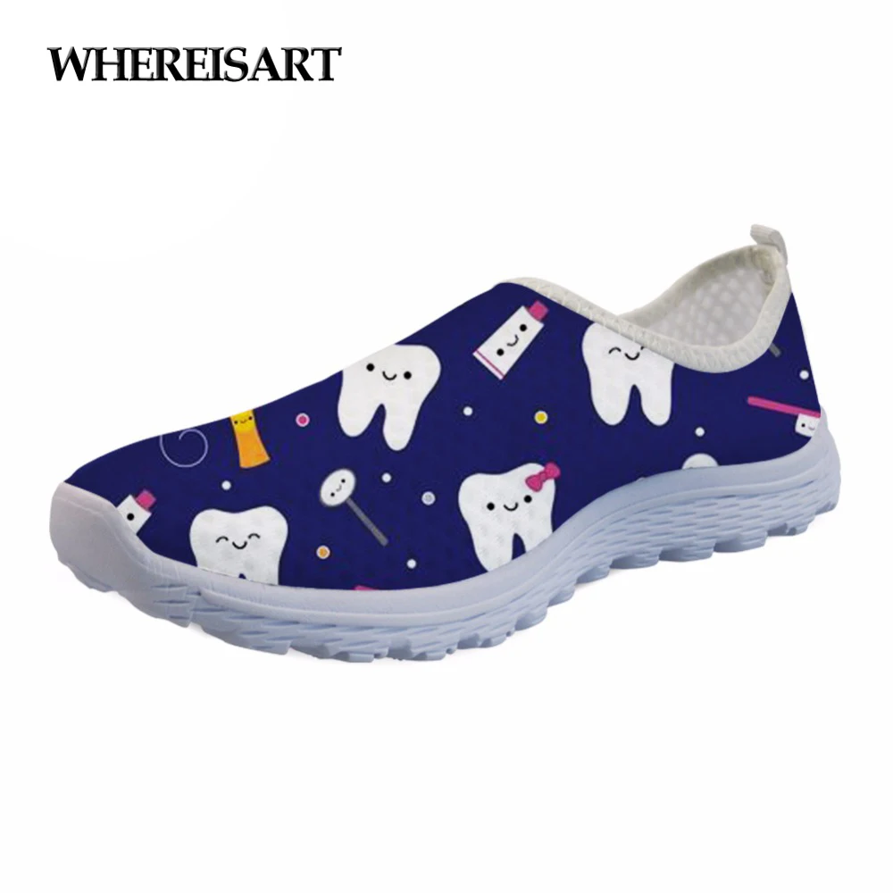 

WHEREISART Dentista Zapatos Mujer Women Cute Dentist Printing Sneakers Mesh Shoes Breathable Summer Walking Flats Tenis Feminino