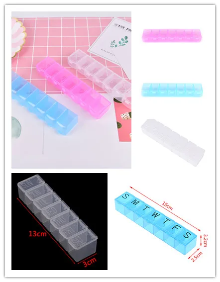 Portable 7 Days Weekly Pill Organizer Tablet Pill Storage Box Plastic Medicine Box Splitters Health Care Tool Multi Style