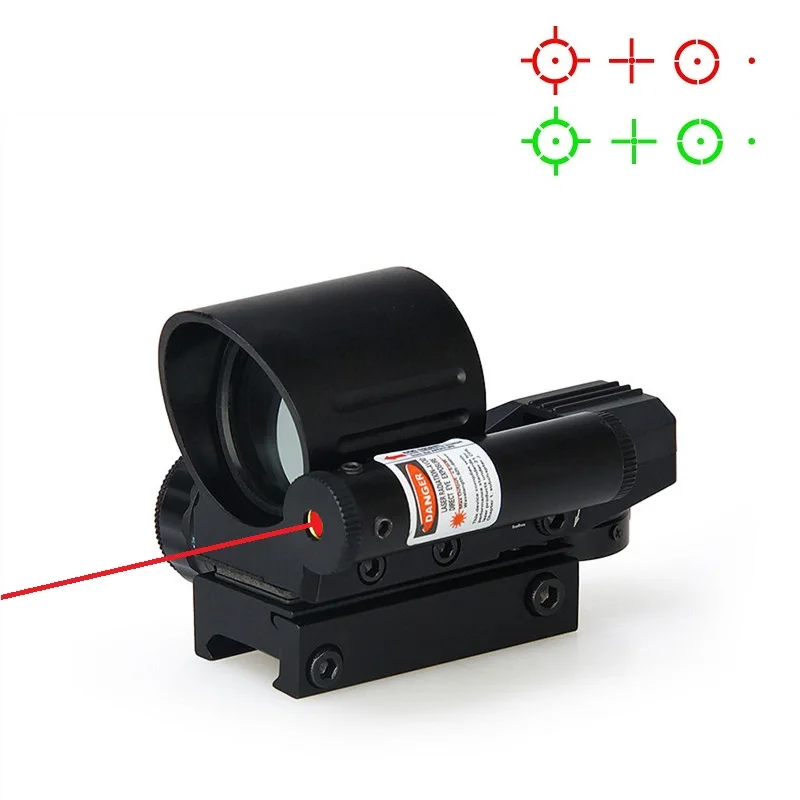 

New Style Tactical 1X Magnification 4 Reticle Mini Red Green Dot Scope With Red Laser For Outdoor CS Wargame Hunting
