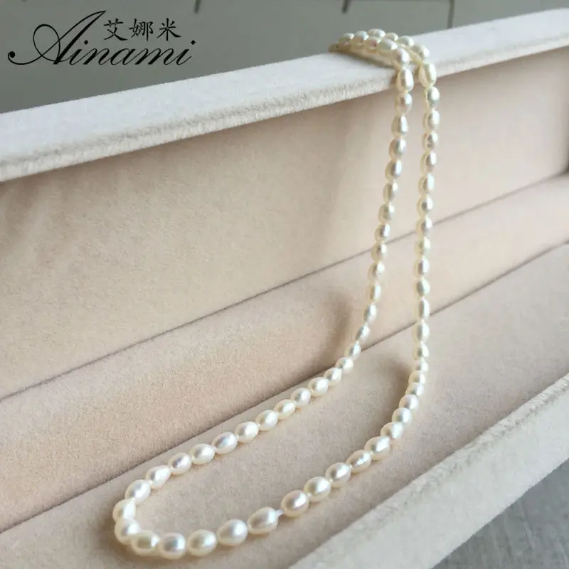 

[Ainami] A+ best quality 3-3.5mm White mini Rice Pearl Choker Necklace Simple Jewelry only 39CM Nice Gift For Girl Free shipping