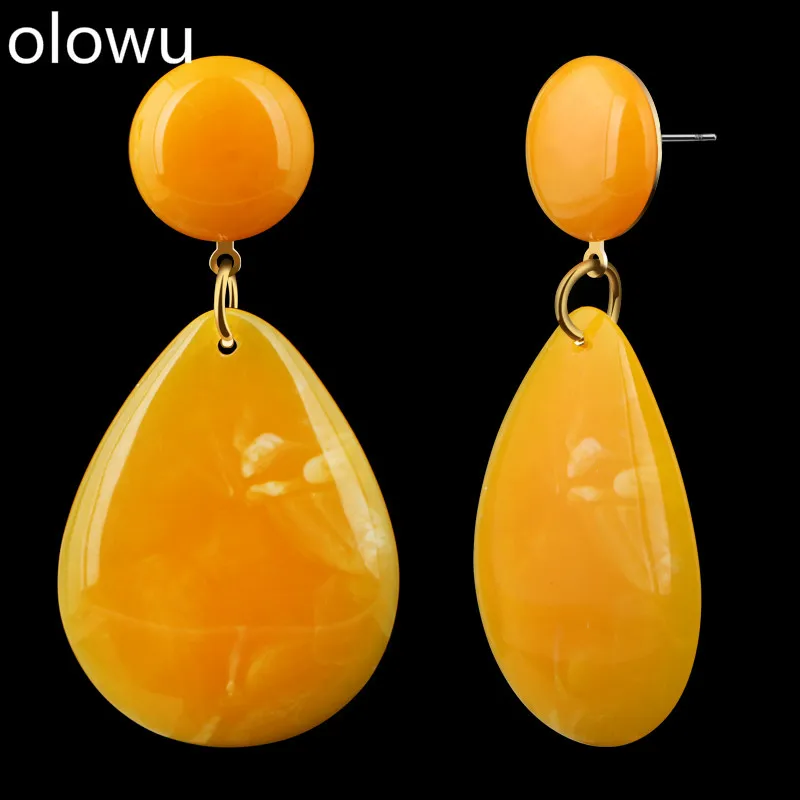 

olowu Exaggerated 2018 Geometric Big Water-drop Earrings For Women Summer Yellow Pink Green Color Dangle Earrings Jewelry