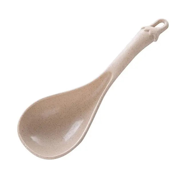 QueenTime Plastic Soup Ladle Wheat Straw Big Spoon Chinese Soup Spoons