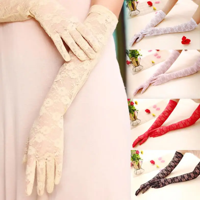 

Sexy Women's Lace Gloves Mittens for party Accessories , UV Sunscreen driving gloves lace summer long section of thin gloves