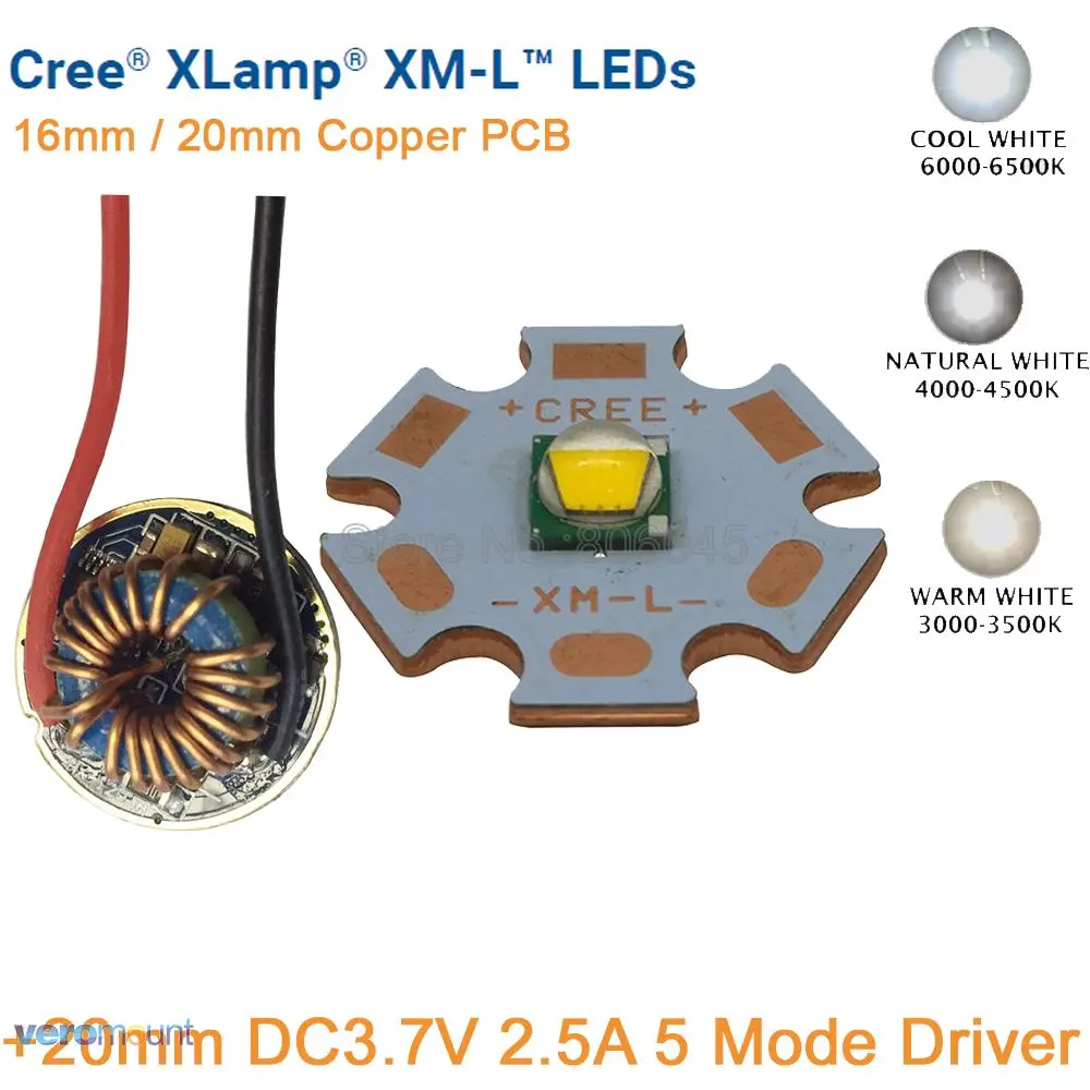 Светодиодный излучатель Cree XM-L T6 10 Вт холодный белый нейтральный теплый 16 мм или 20