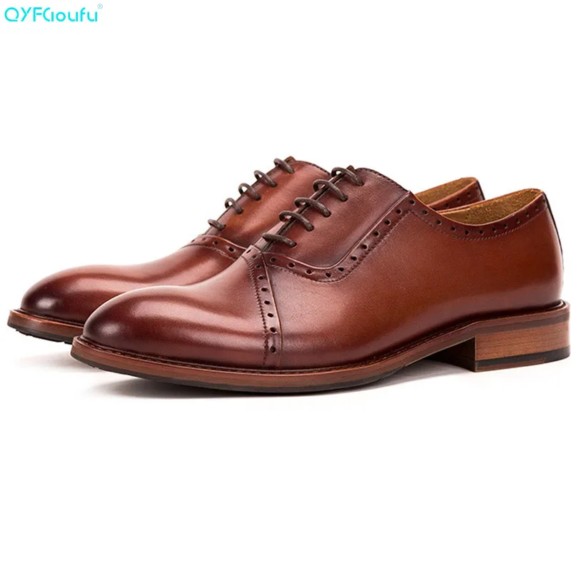 

QYFCIOUFU Fashion Mens Dress Shoes Carving Mens Genuine Leather Lace Up Shoes Wedding Business Oxfords Vintage Pointed Toe Flats