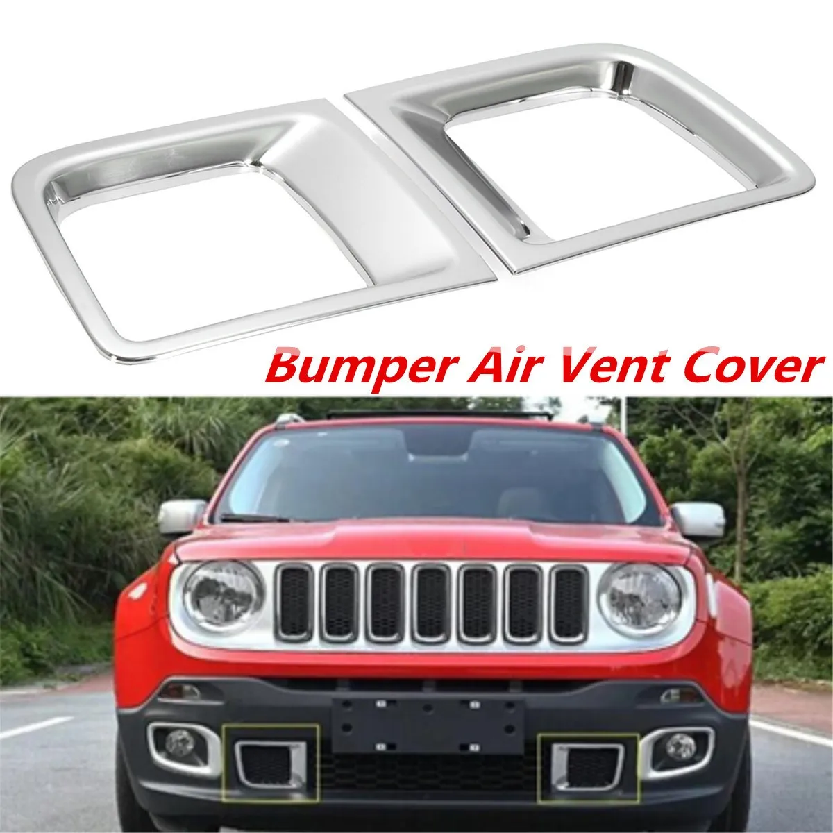 Pair Chrome ABS Front Left Right Bumper Air Vent Decorative Cover Trim For Jeep /Renegade 2017
