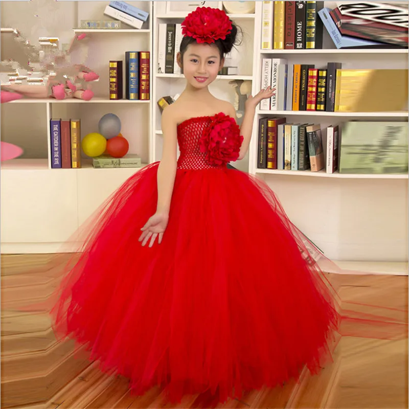 

1-8 Years Kids Baby Princess Flower Tulle Girl Tutu Dress Wedding Birthday Photograp Evening Party Dresses Flower Girls Dresses