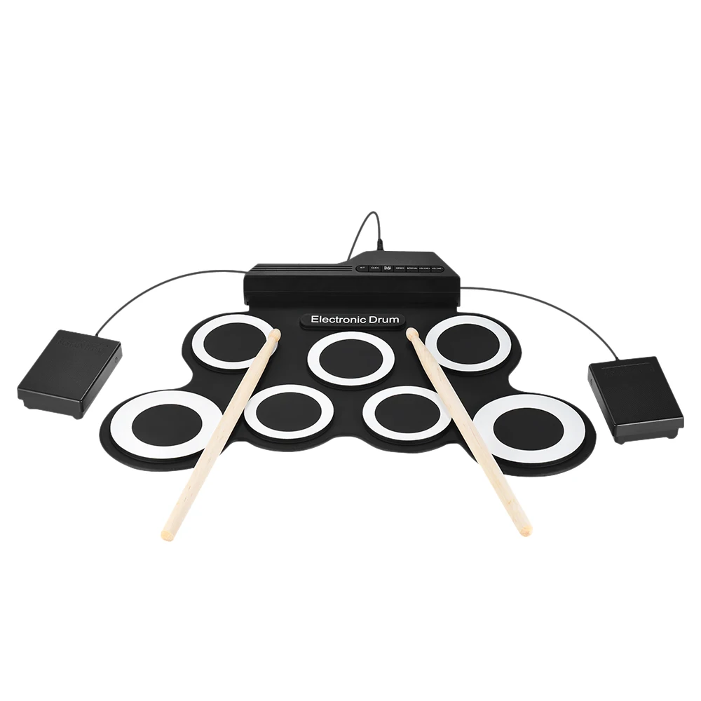 

Professional 7 Pads Portable Digital USB Roll up Foldable Silicone Electronic Drum Pad Kit With DrumSticks Foot Pedal