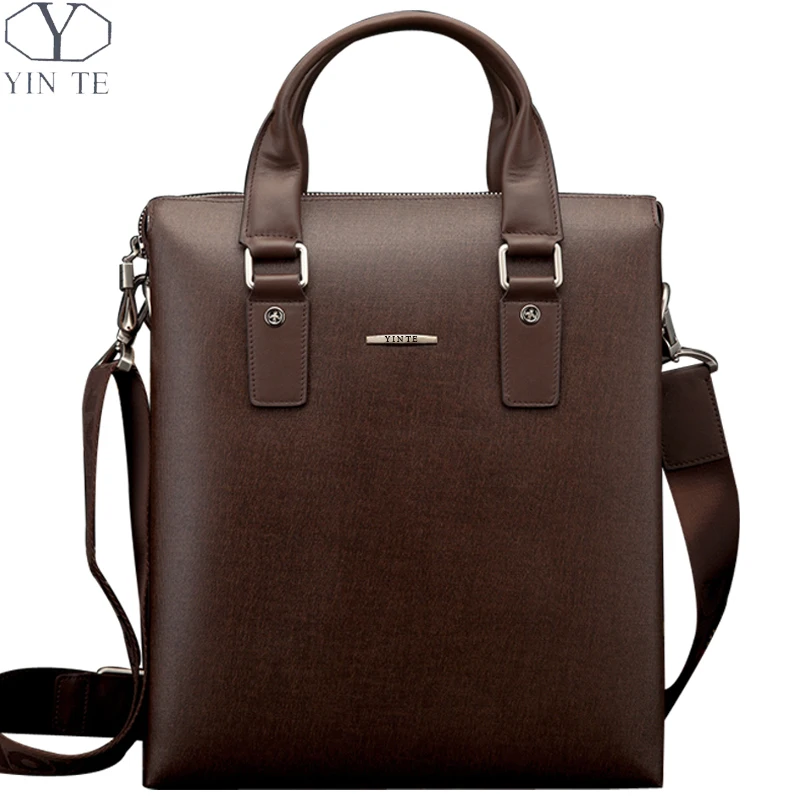 

YINTE Leather Men's Handbag Fashion High Quality Shoulder Bags Men Messenger Totes Brown Color Briefcase Male Protfolio T8342-3