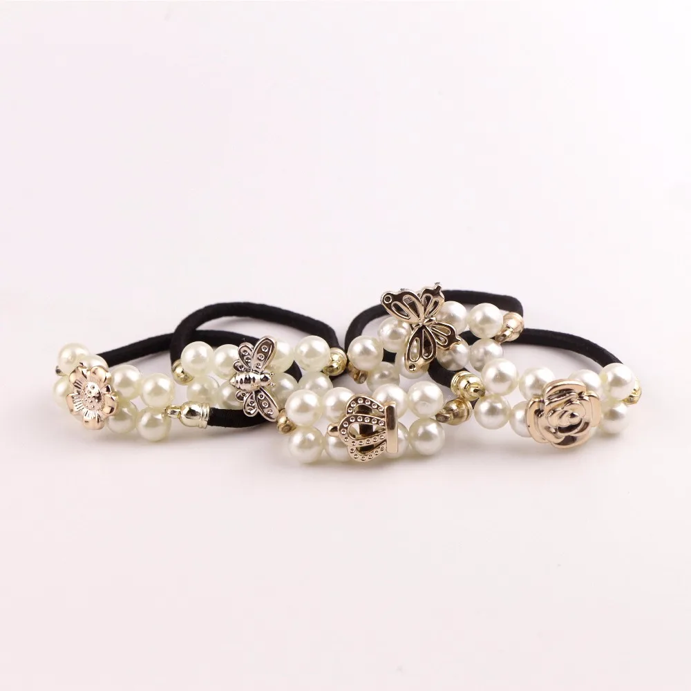 

2019 New Style Fashion Pearls Beads Headbands Ponytail Scrunchie Holder Girls Elastic Hair Bands Rubber Rope Hair Accessories