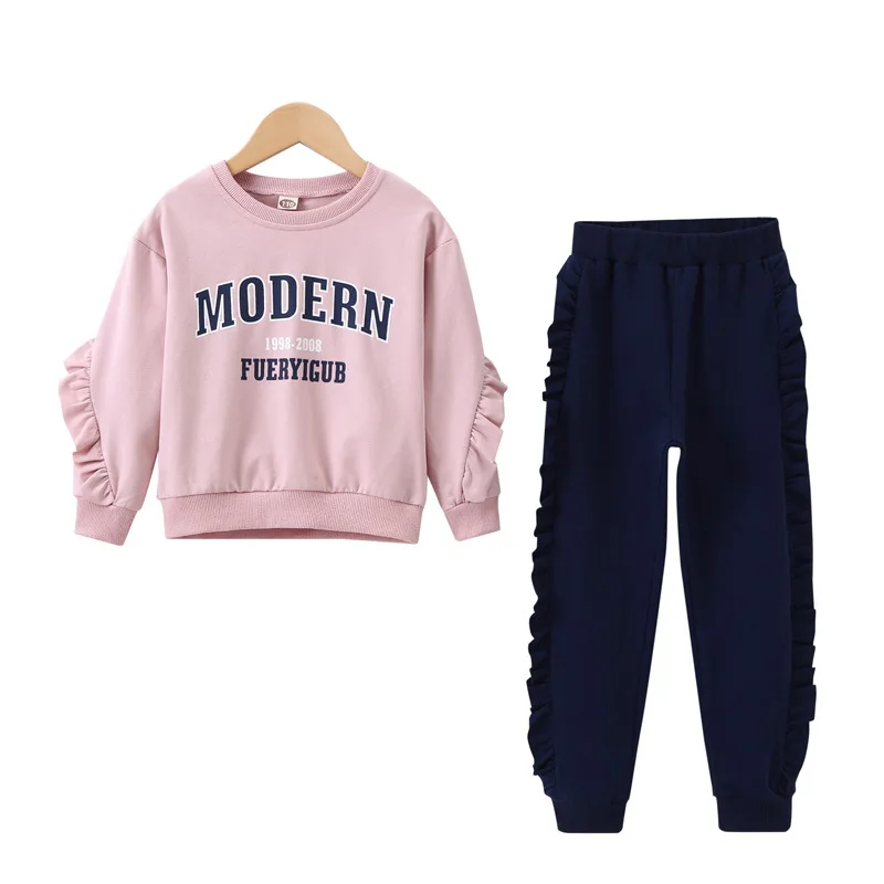 

3-13Yrs Tracksuit for Girls Children Clothing sets Kids Sports Suit for Girls Striped and Letter Printed T-shirt and Pants CA141