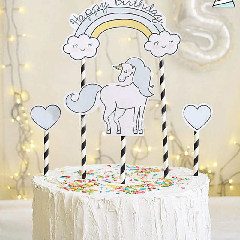 2019 New Unicorn Diamond Clouds Stars Cake Topper Happy Birthday Candle Party Decor 3 Styles DIY