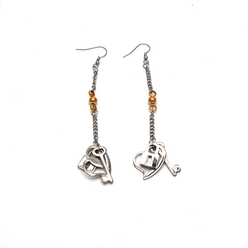 Pendientes Trendy Stainless Steel Drop Earrings Silver Love heart keys locks pattern Personalized Jewelry For Women E032219 | Украшения и