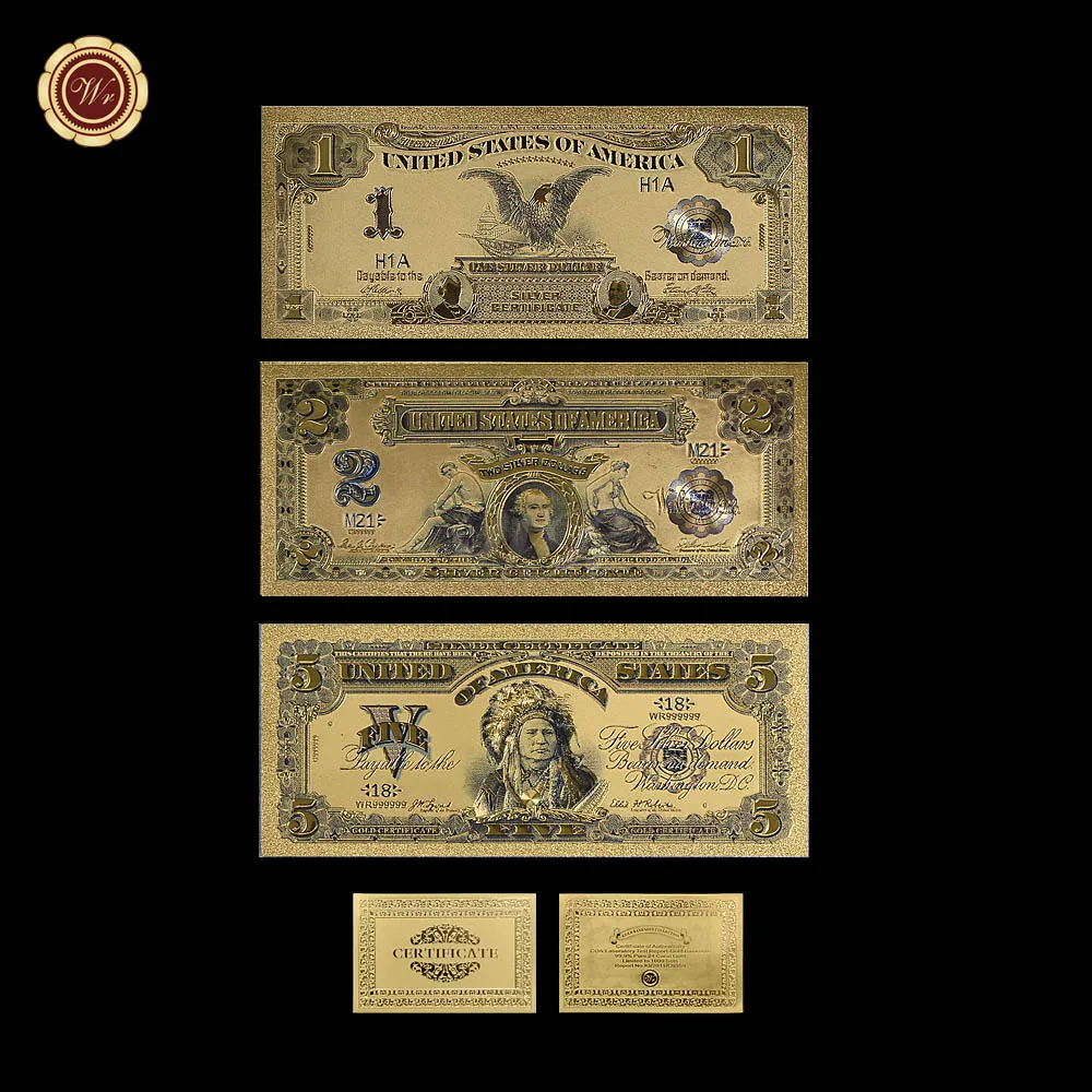 1899 долларов США 1 2 5 цветных золотых банкнот 3 шт. в комплекте 24K Золотая фольга