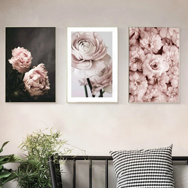 

Pink Flowers Wall Art Canvas Painting Nordic Poster Picture Posters And Prints Wall Pictures Living Room Home Decor Unframed