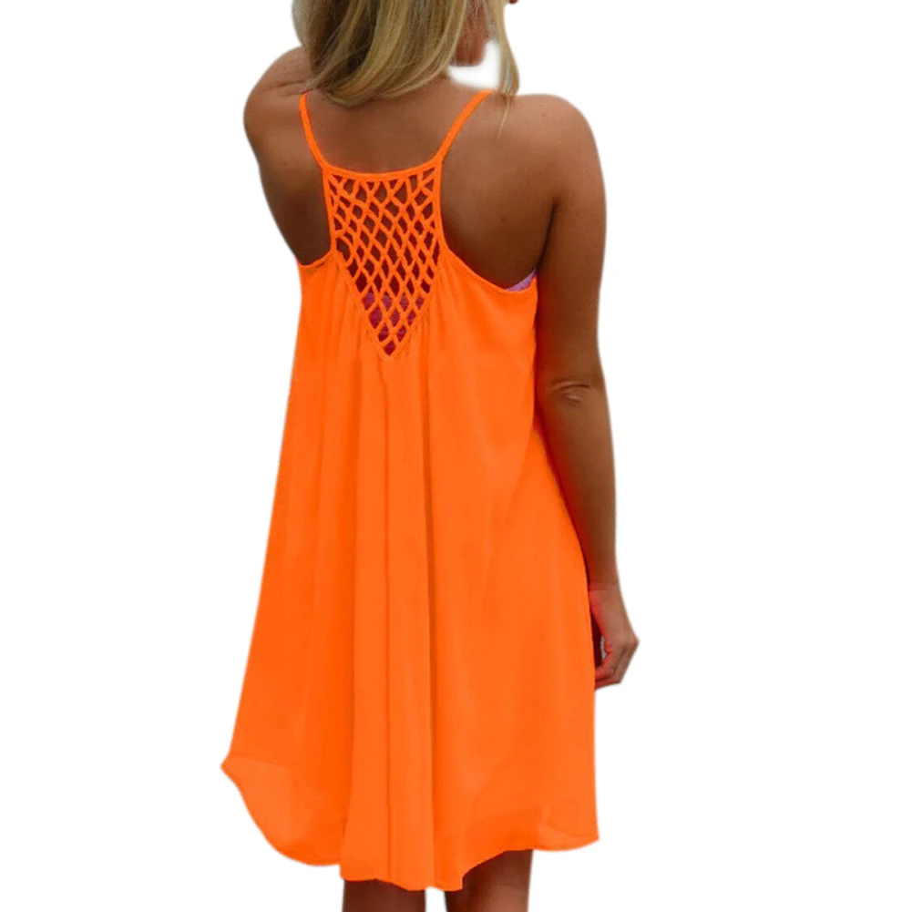 Сексуальное женское летнее шифоновое платье на бретельках, повседневное свободное однотонное пляжное платье без рукавов размера плюс 5XL SSA-19ING