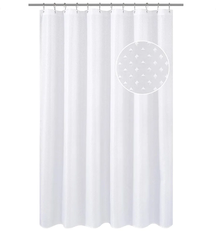 Diamond Thick Bathroom Curtain Waterproof Polyester Strip White