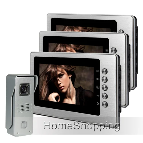 

FREE SHIPPING Wired Home Security 7 inch Color Video Intercom DoorPhone System 3 Monitor 1 Night Vision Doorbell Camera In Stock