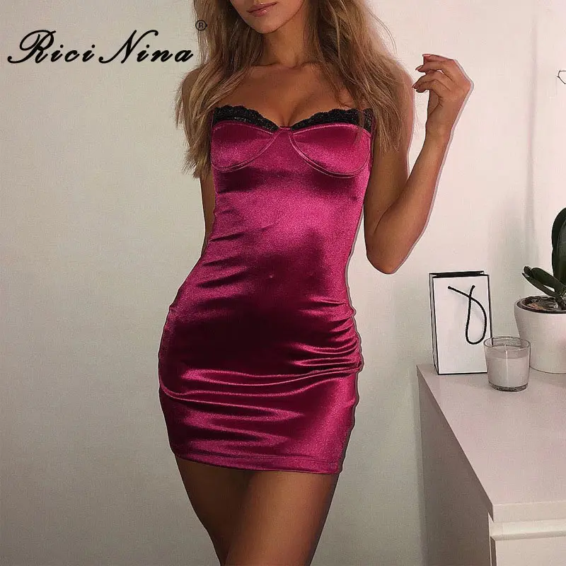 RICININA Summer Dress Women Spaghetti Strap Sexy Lace Bodycon Mini Dress Women Bandage Party Club Basic Short Skinny Dresses
